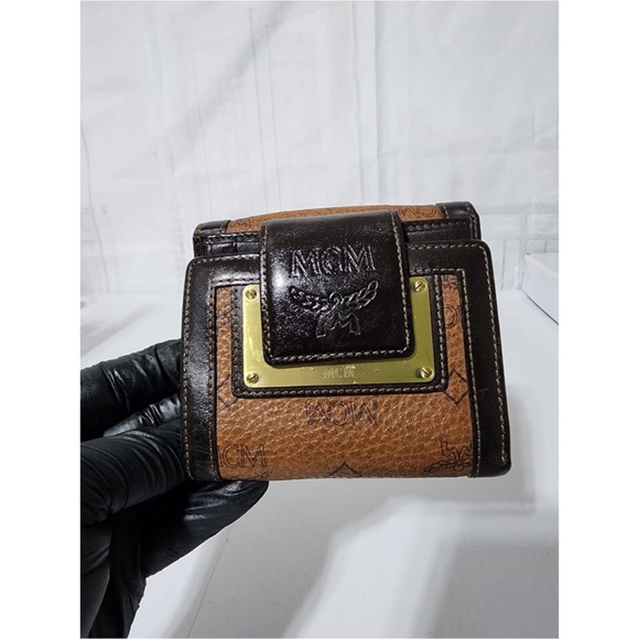 Authentic MCM Compact Leather Wallet Brown